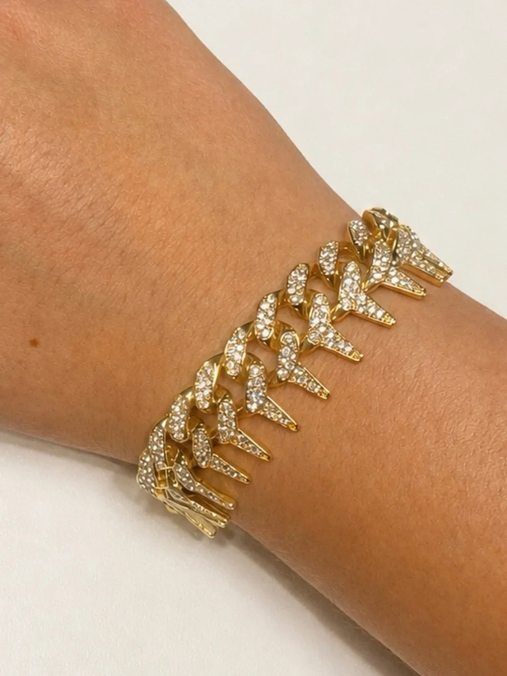 Gold Pavé Spike Cuban Link Bracelet - Women Jewelry